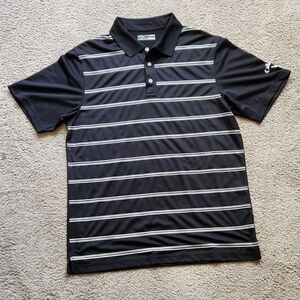 Callaway men's black with grey & white stripe golf polo shirt, size large